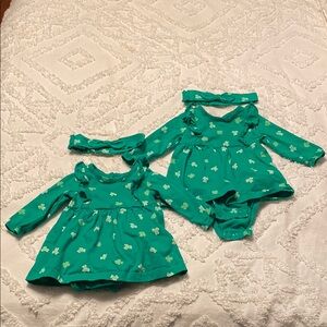 Carter’s St. Patrick’s long sleeve dresses. Size 6 months. Matching headbands.